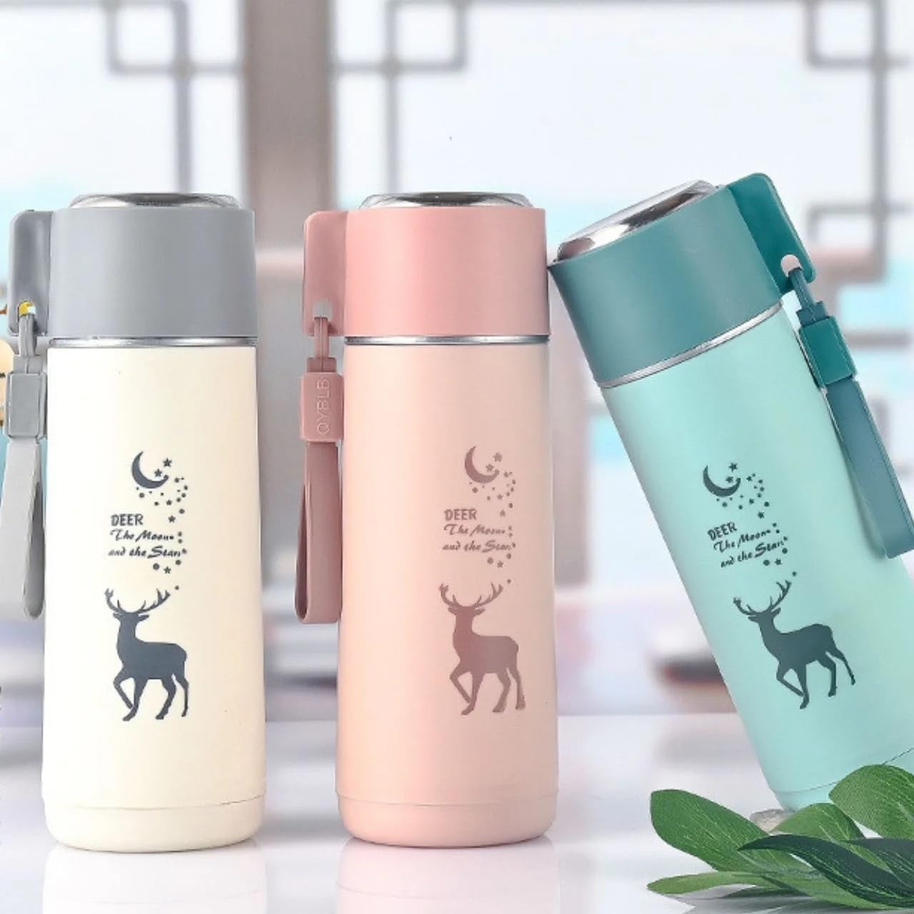Cartoon Prints Glass Bottle for Kids Inner Glass and Outer Plastic 450Ml