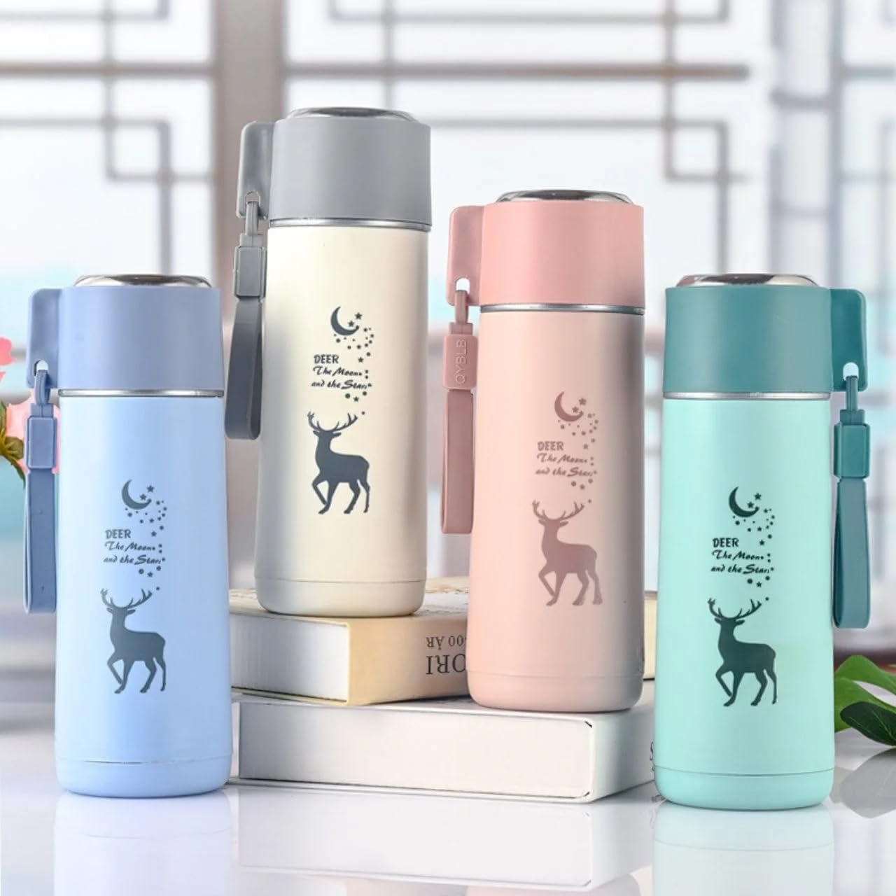 CARTOON PRINTS GLASS BOTTLE FOR KIDS INNER GLASS AND OUTER PLASTIC 450ML