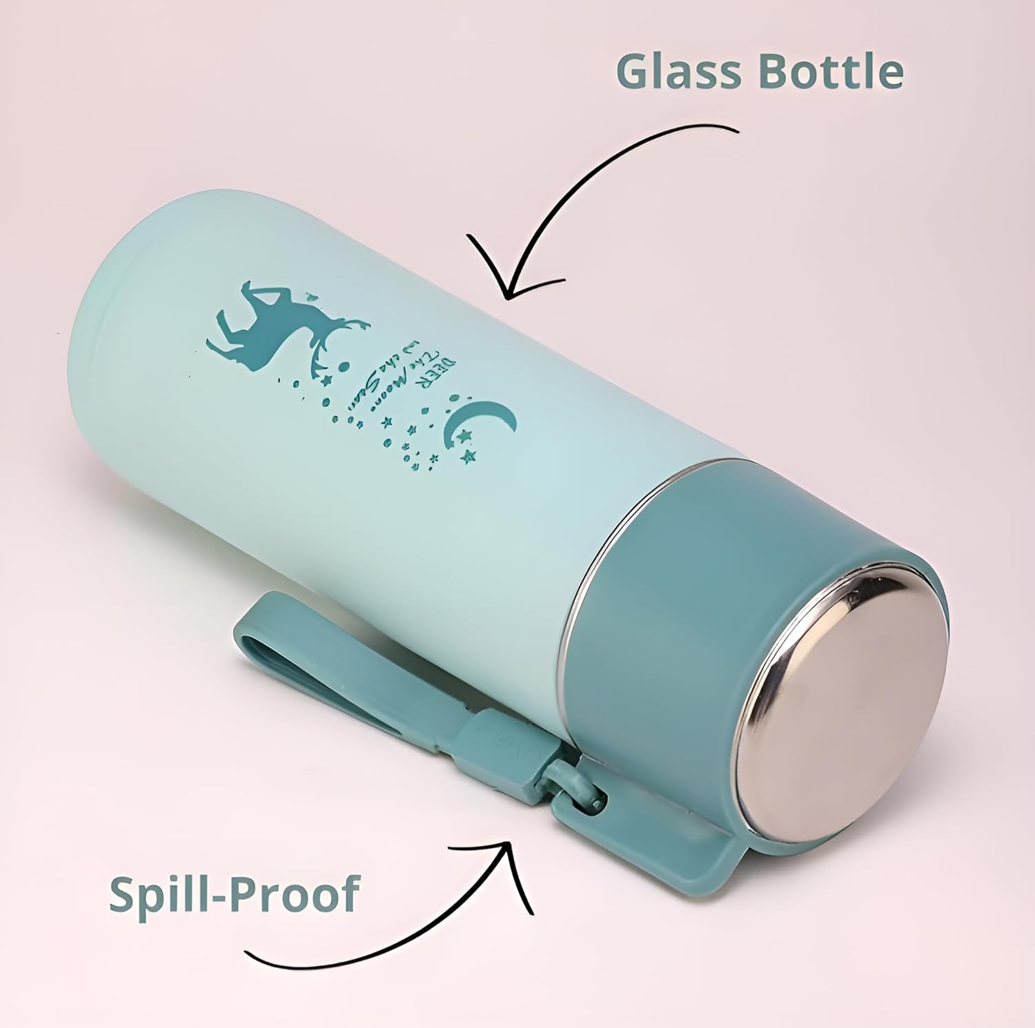 Cartoon Prints Glass Bottle for Kids Inner Glass and Outer Plastic 450Ml