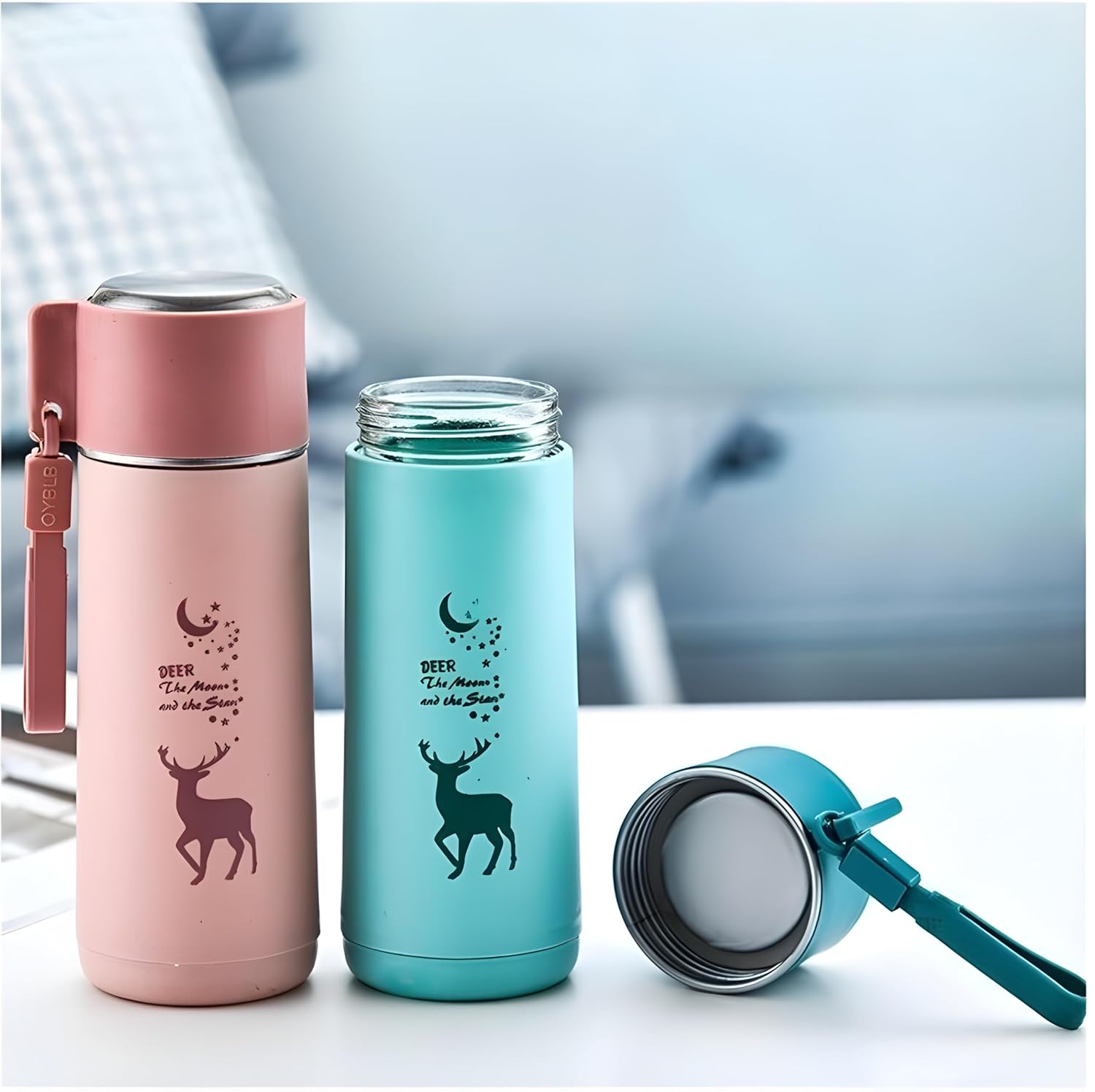 Cartoon Prints Glass Bottle for Kids Inner Glass and Outer Plastic 450Ml