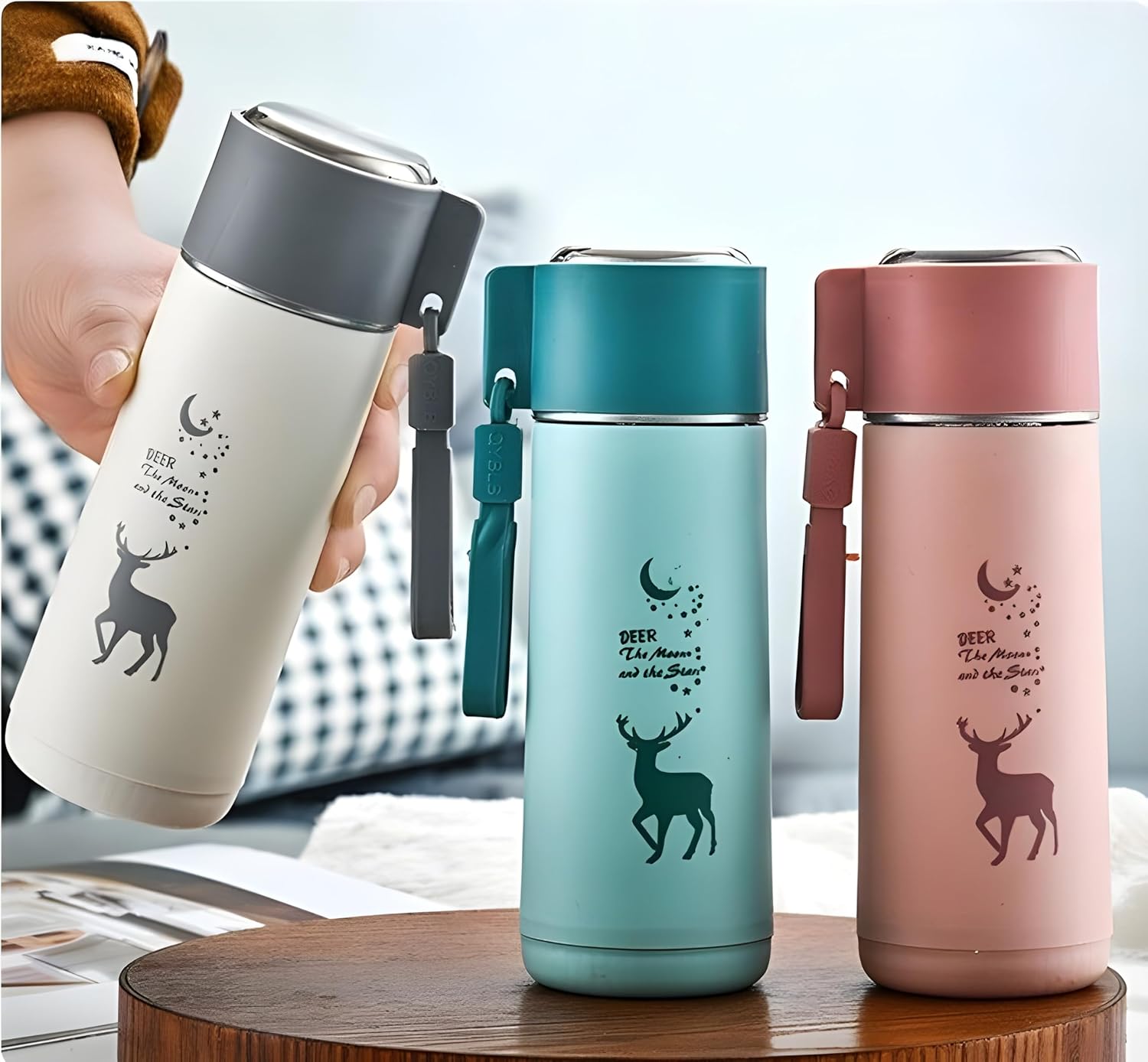 Cartoon Prints Glass Bottle for Kids Inner Glass and Outer Plastic 450Ml