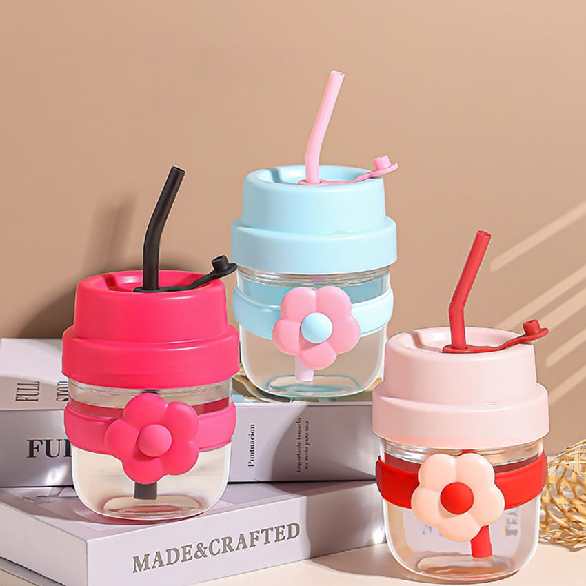 FLOWER SIPPER SILICON CAP STRAW 450ML