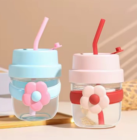 FLOWER SIPPER SILICON CAP STRAW 450ML