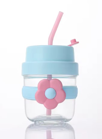 FLOWER SIPPER SILICON CAP STRAW 450ML