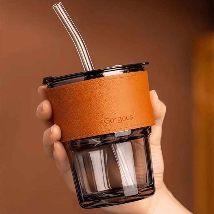 LEATHER MUG 400ML BLACK HEAVY LID SMALL