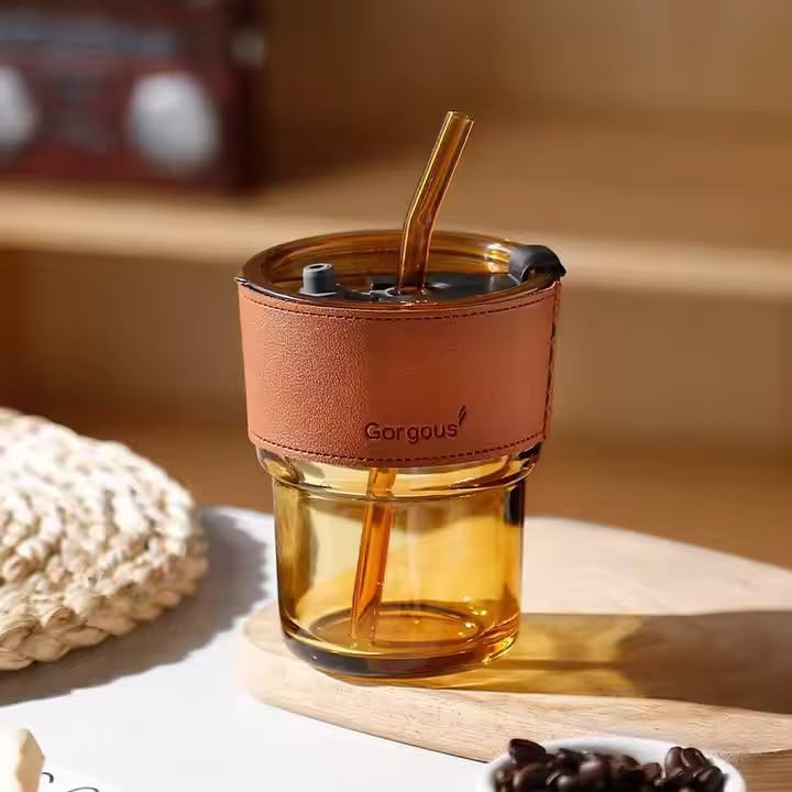LEATHER MUG 400ML BROWN HEAVY LID SMALL