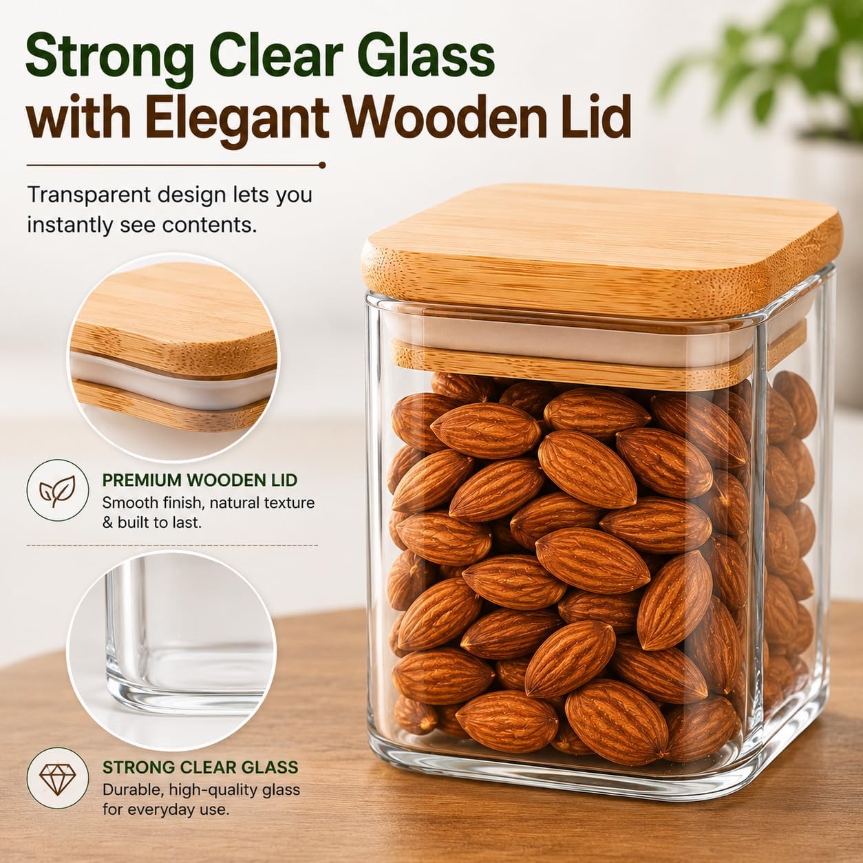 WOODEN LID JAR SQUARE 230ML 1PCS SMG-12