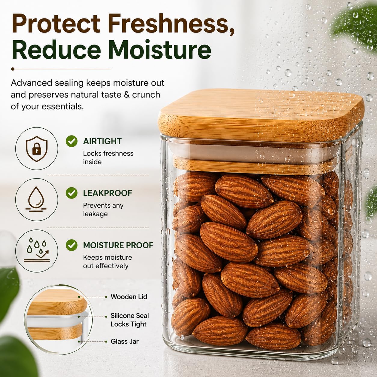 WOODEN LID JAR SQUARE 230ML 1PCS SMG-12