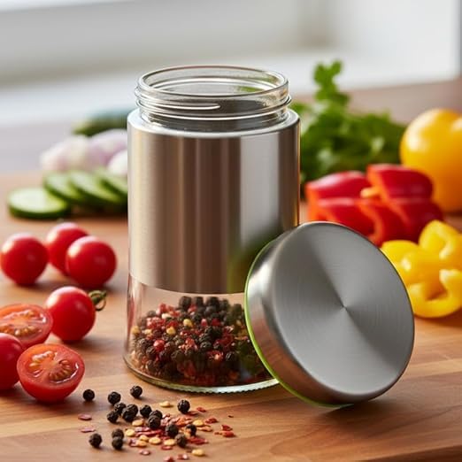 GLASS JAR WITH STEEL COVER 550ML BOX PACK H4082-2