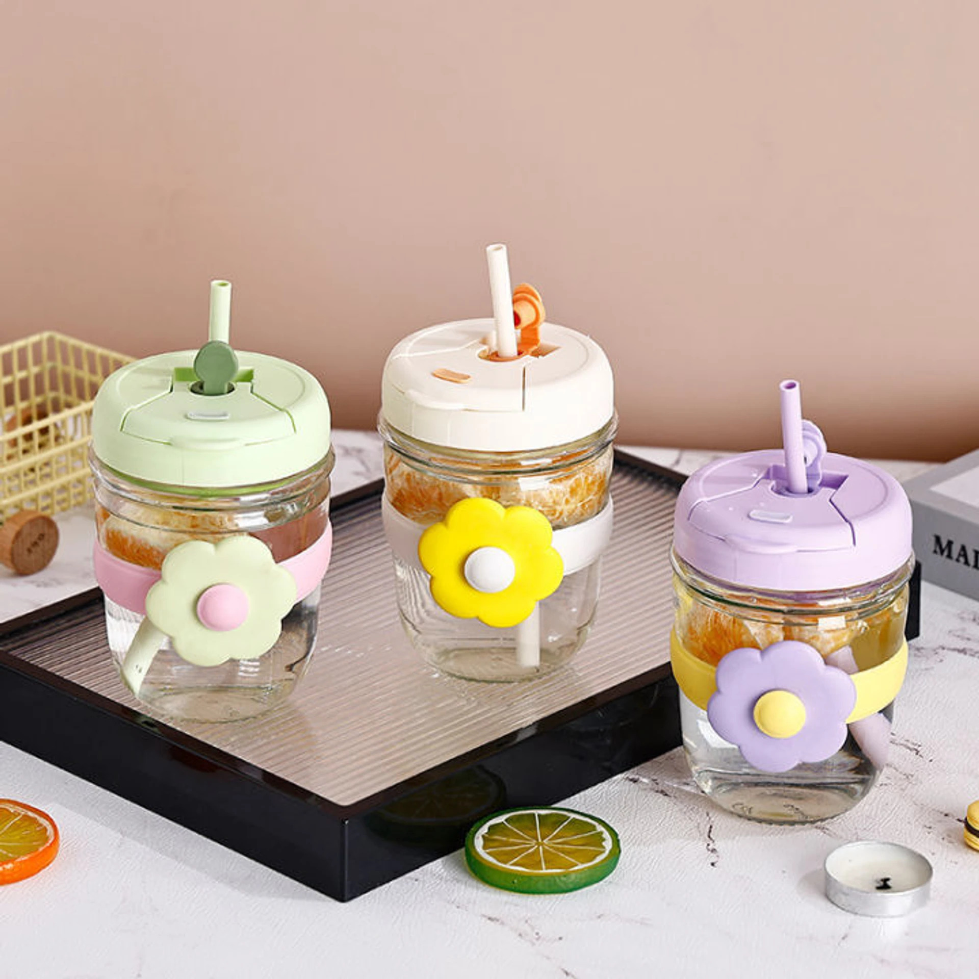 Glass Tumbler with Lid & Straw - 300ml MSB-172