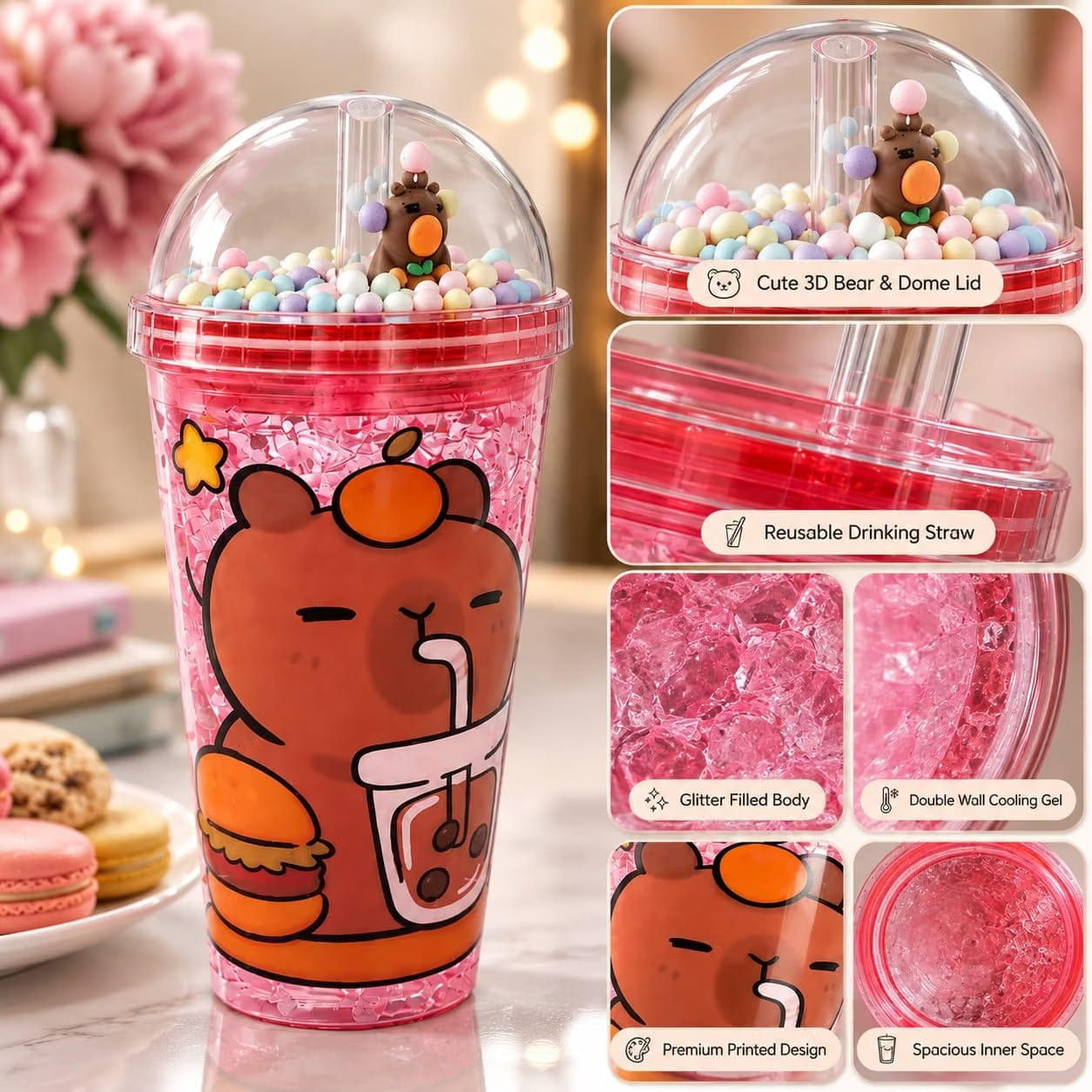 SIPPER TUMBLER 450 ML WITH STRAW AND LID MIX COL