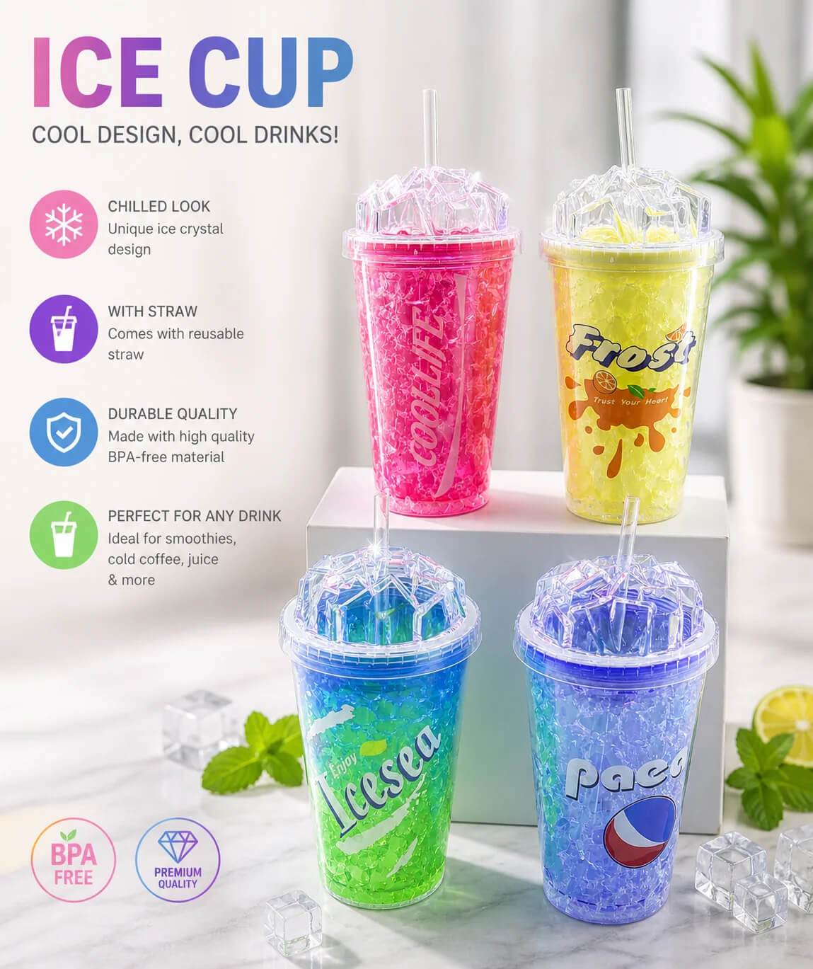 Icy Gel Double-Wall Insulated Freezer Tumblers  450 ML