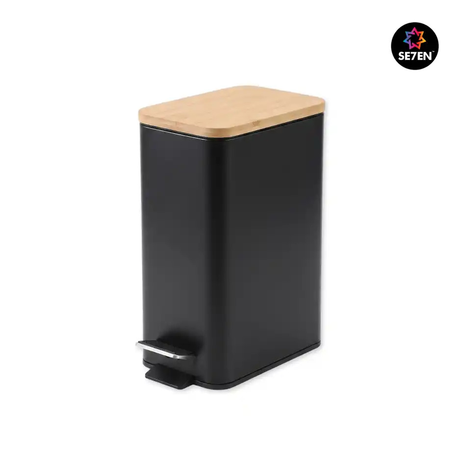 Stainless Steel & Matte Finish Slim Waste Basket with Soft-Step Foot Pedal DDSTSQR-88
