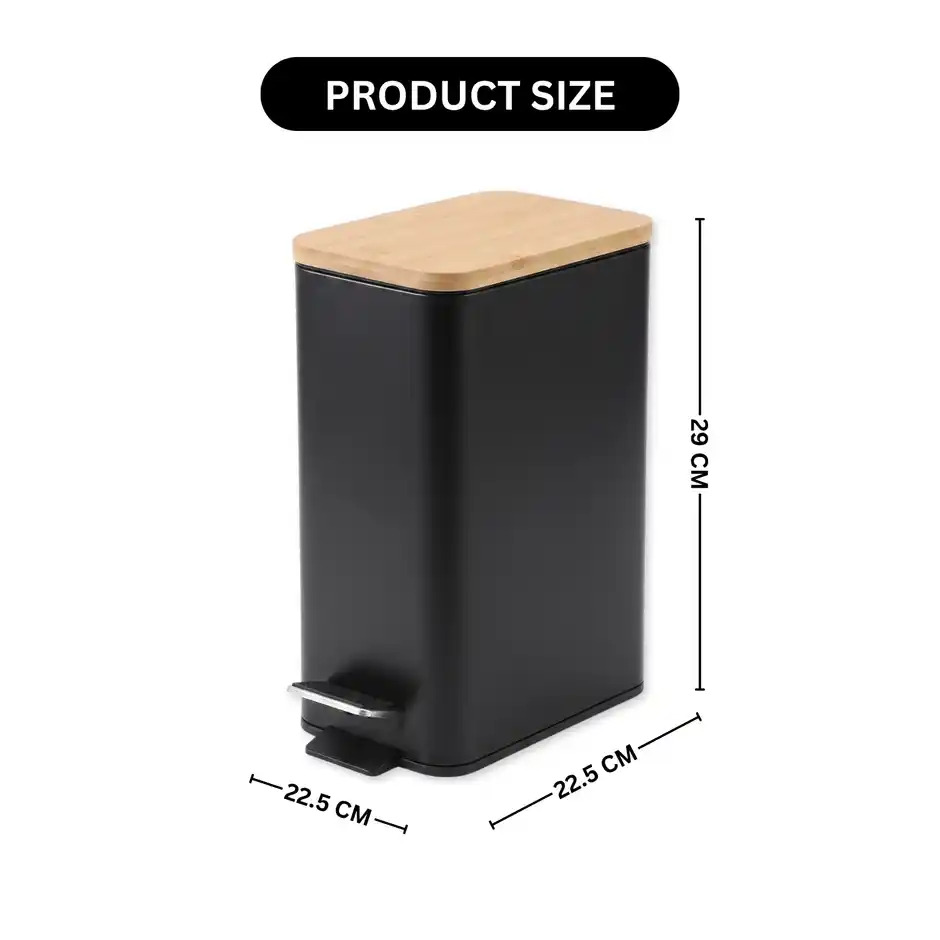 Stainless Steel & Matte Finish Slim Waste Basket with Soft-Step Foot Pedal DDSTSQR-88