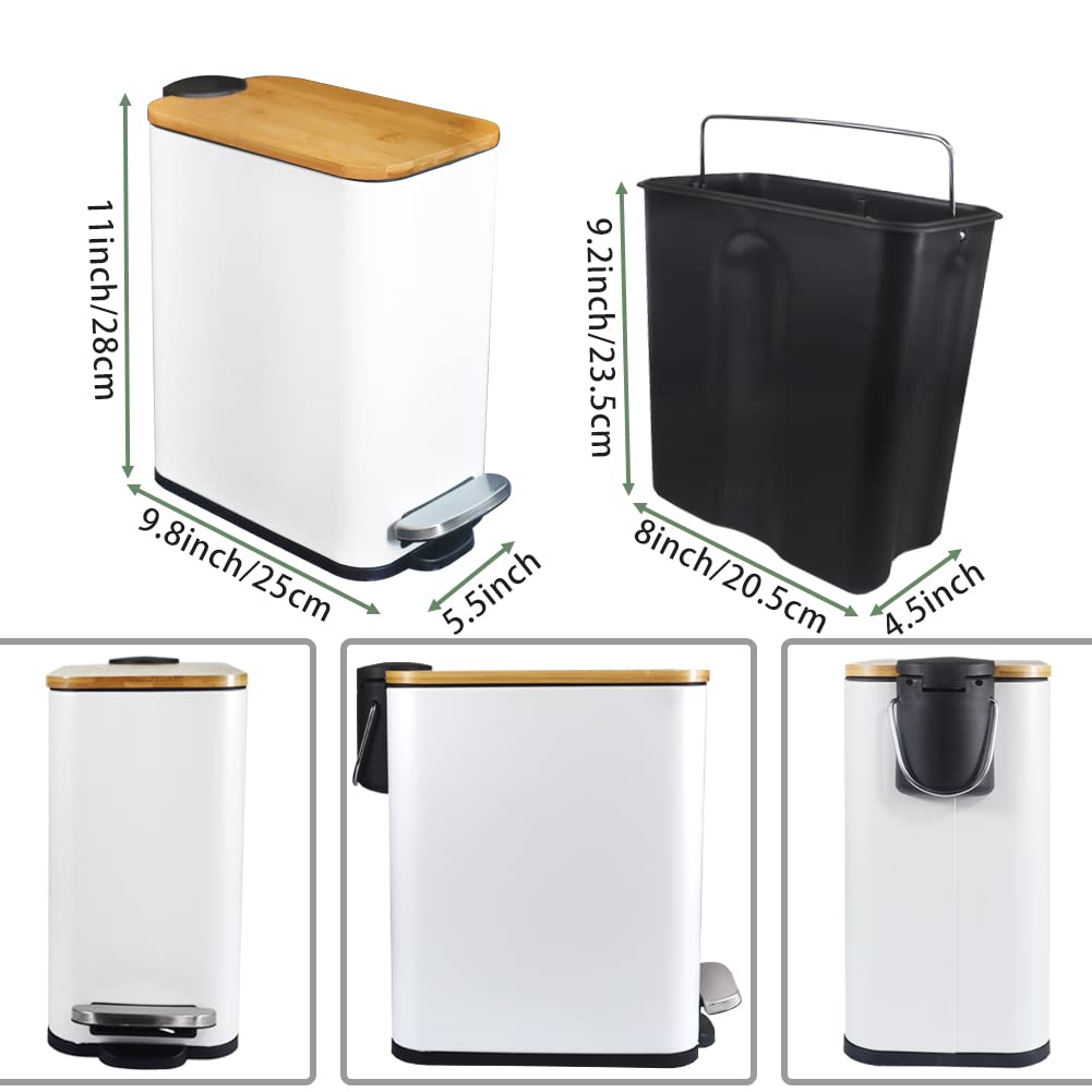 Stainless Steel & Matte Finish Slim Waste Basket with Soft-Step Foot Pedal DDSTSQR-88