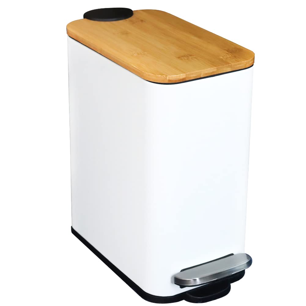 Stainless Steel & Matte Finish Slim Waste Basket with Soft-Step Foot Pedal DDSTSQR-88