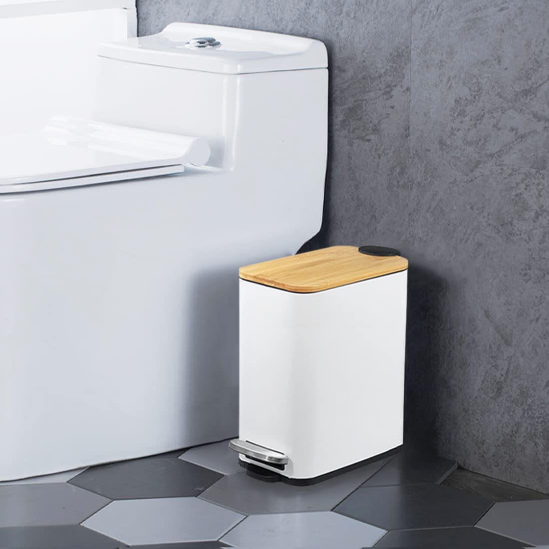 Stainless Steel & Matte Finish Slim Waste Basket with Soft-Step Foot Pedal DDSTSQR-88