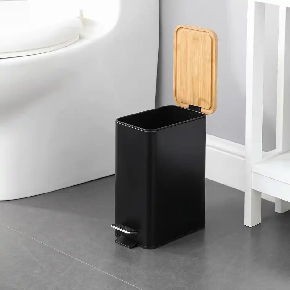 Stainless Steel & Matte Finish Slim Waste Basket with Soft-Step Foot Pedal DDSTSQR-88