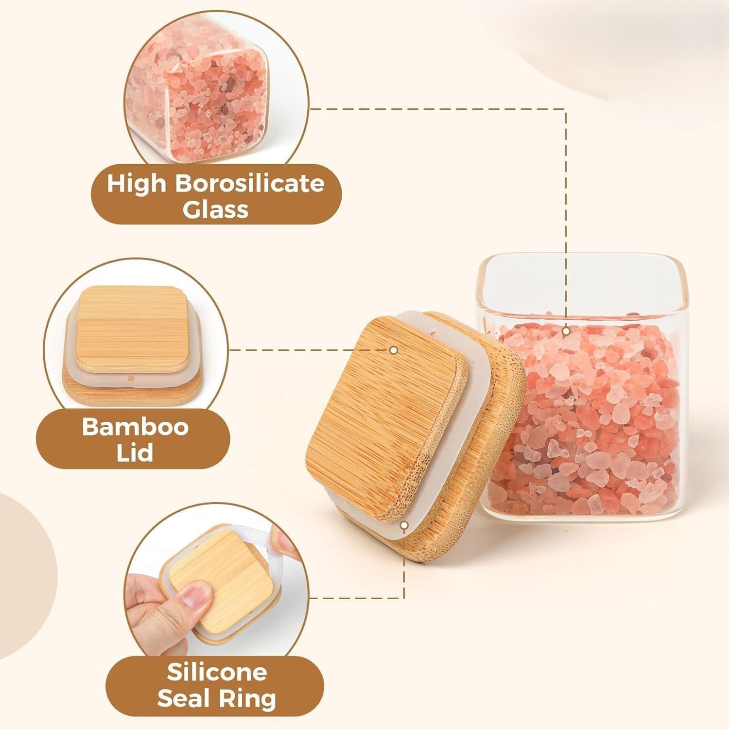 WOODEN LID JAR SQUARE 230ML 1PCS 21780