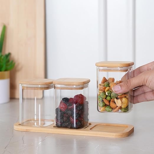 WOODEN LID JAR SQUARE 230ML 1PCS 21780