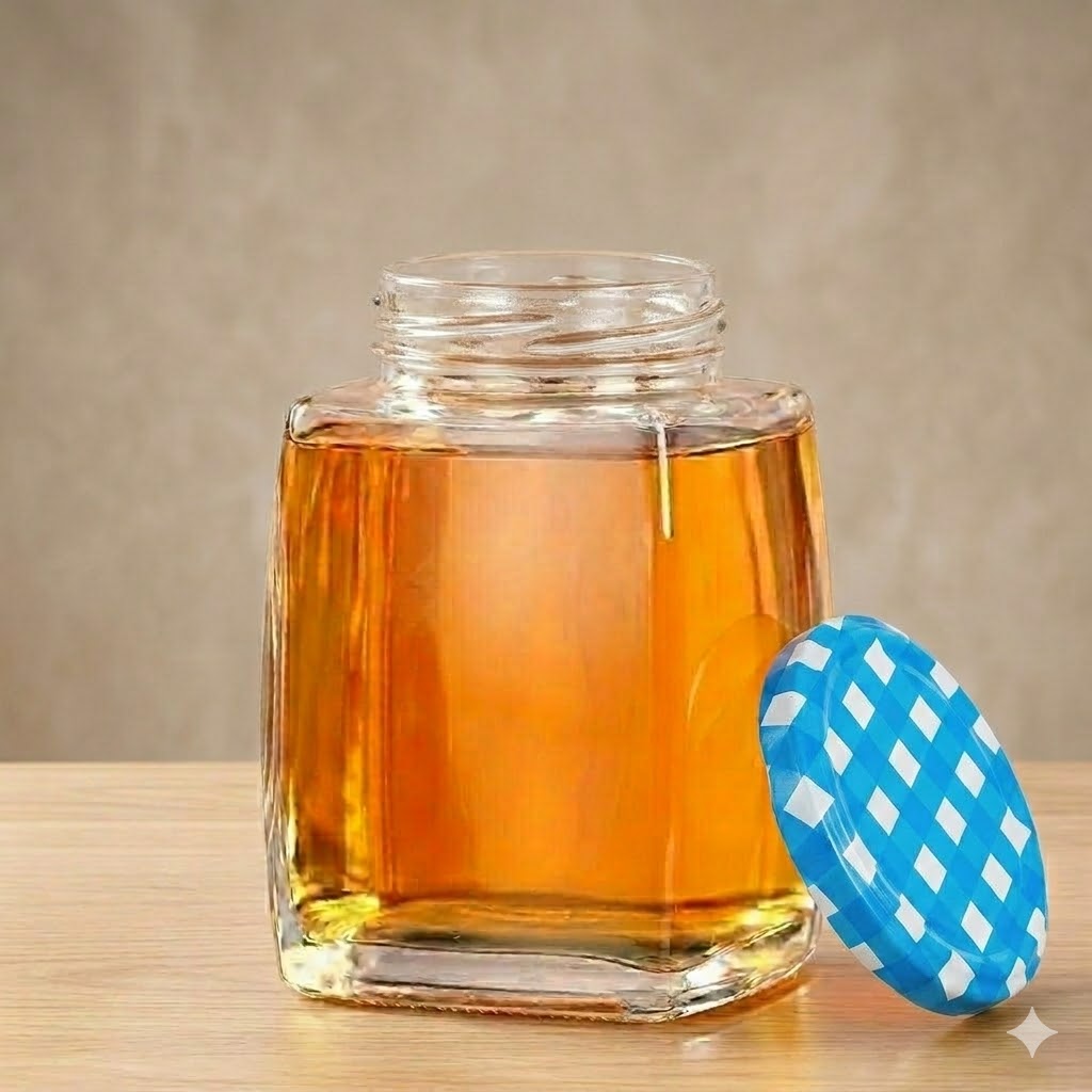 300ML FRUITY JAR BLACK ,GOLDEN, BLUE CHECK  LID 22967
