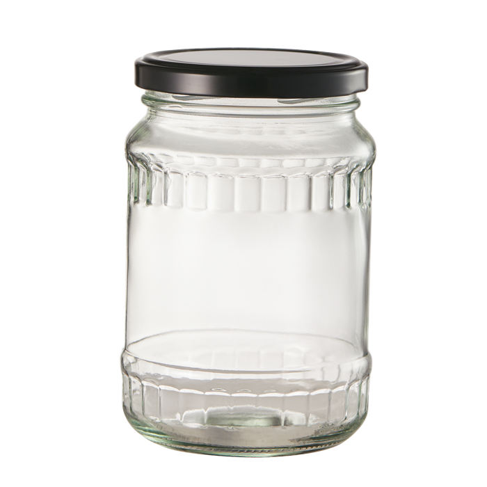 370ML FLUTED JAR BLACK ,GOLDEN, BLUE CHECK  LID 22963