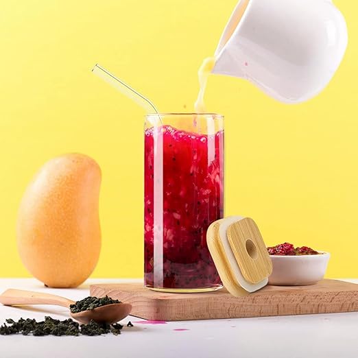 SQUARE MASON WOODEN LID & STRAW 410ML ECHOU 23165 | APB410-L1