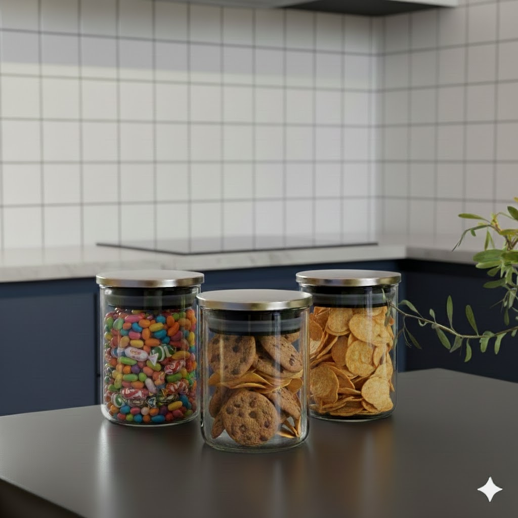 STEEL LID JAR ROUND 220ML 3 PCS SET  22985 I WD10-220-L3-SS