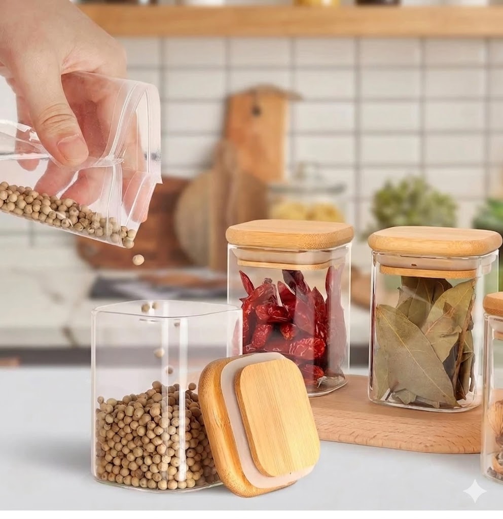 WOODEN LID JAR SQUARE 230ML 3PCS 23154 | WD16-230-L3