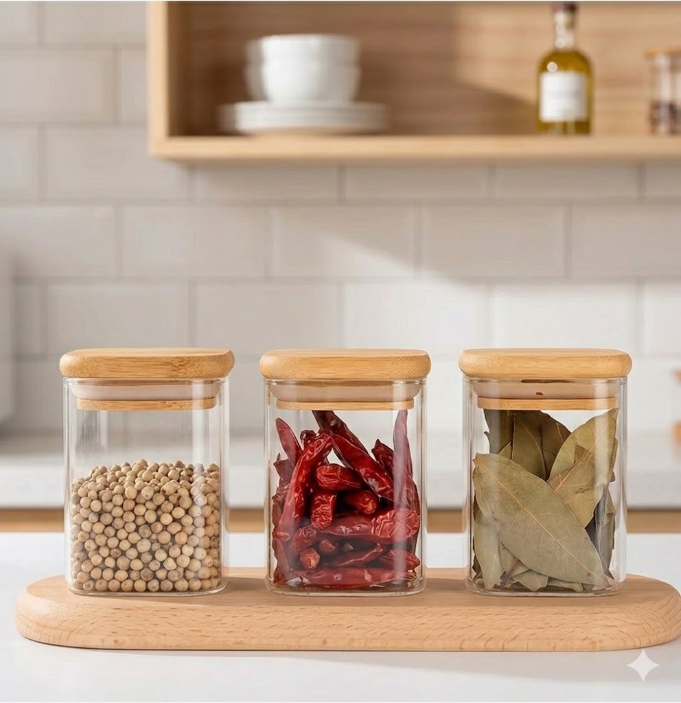WOODEN LID JAR SQUARE 230ML 3PCS 23154 | WD16-230-L3