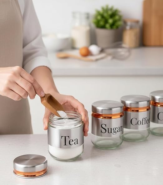 TEA COFFEE SUGER SS JAR 350ML 3 PCS SET   22876 | H4228-4-3-SS