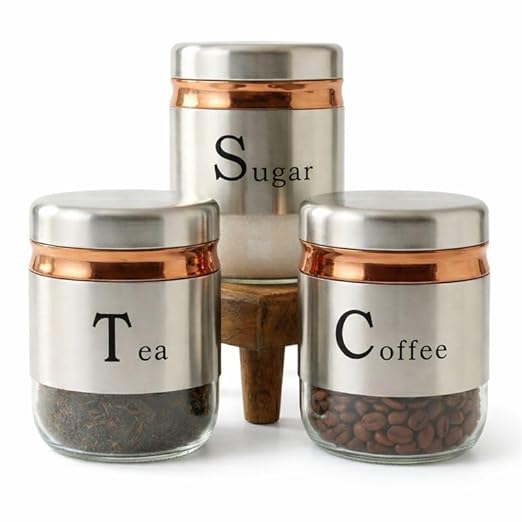 TEA COFFEE SUGER SS JAR 350ML 3 PCS SET   22876 | H4228-4-3-SS
