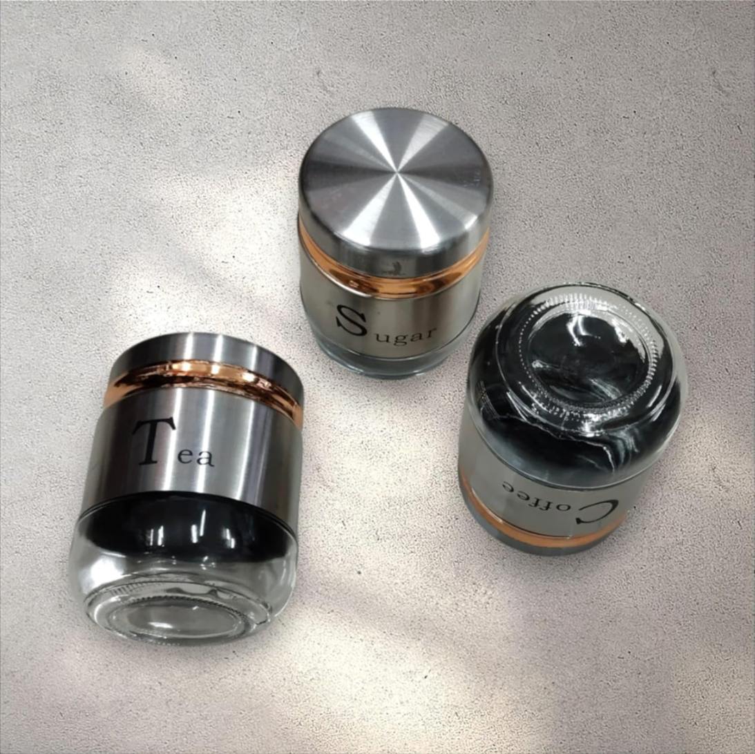 TEA COFFEE SUGER SS JAR 350ML 3 PCS SET   22876 | H4228-4-3-SS