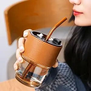 LEATHER  MUG 400ML BROWN HEAVY LID SMALL  22868