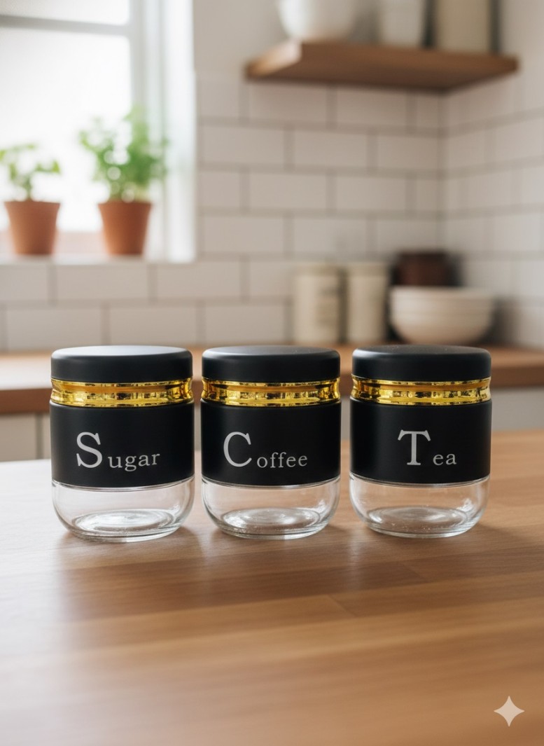 TEA COFFEE SUGER  BLACK JAR 350ML 3 PCS SET  22890| H4228-4-3-COL
