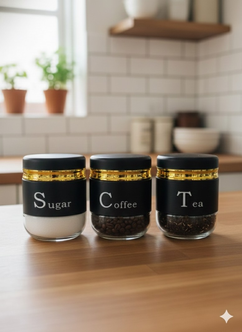 TEA COFFEE SUGER  BLACK JAR 350ML 3 PCS SET  22890| H4228-4-3-COL