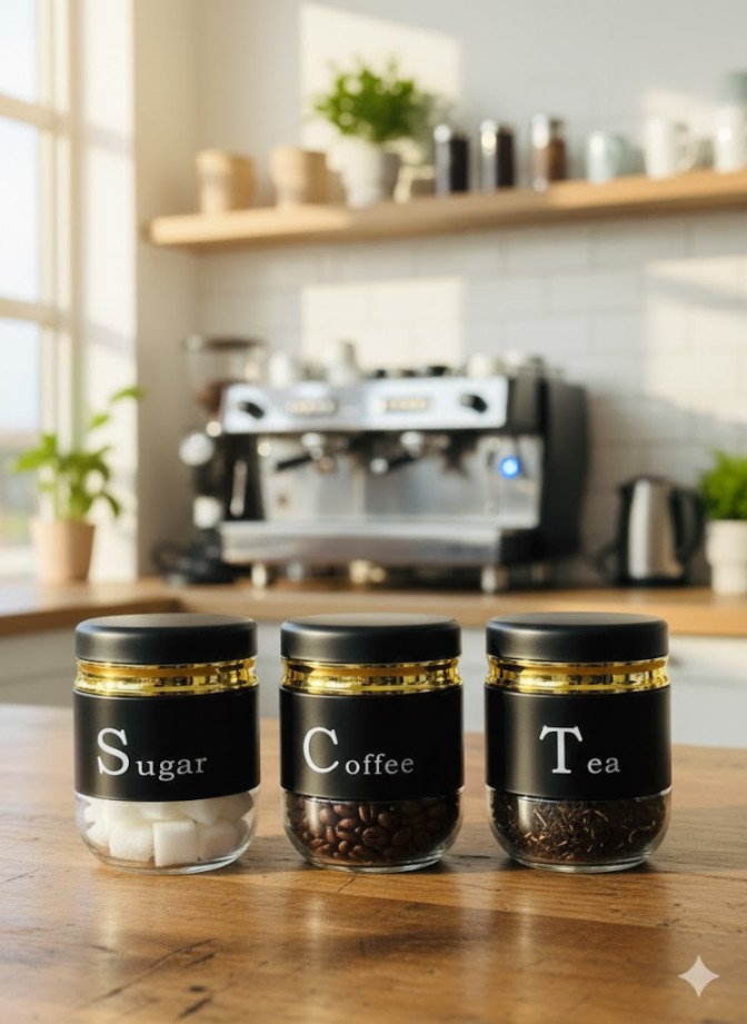 TEA COFFEE SUGER  BLACK JAR 350ML 3 PCS SET  22890| H4228-4-3-COL
