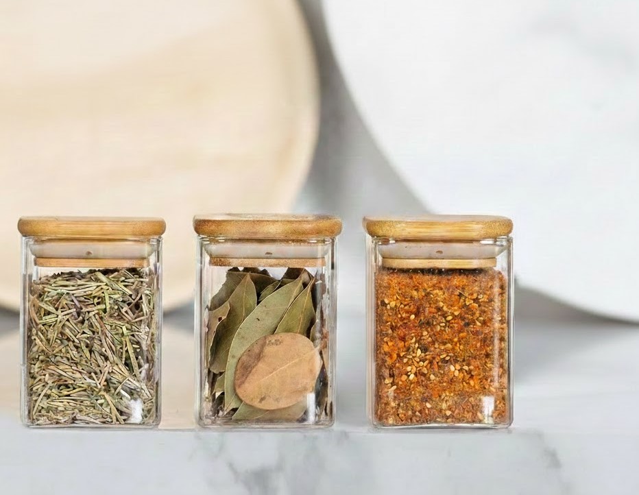 WOODEN LID JAR SQUARE 270ML 3PCS   23112 I GPG16-270-L3