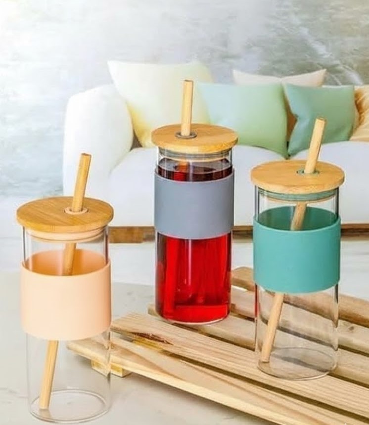 GLASS SIPPER WITH LID STRAW 400ML  23120 I MSB-121-A