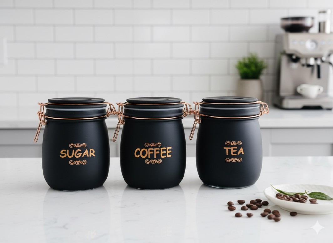 SWING CAP ROUND BLACK COLOUR 860ML 3 PCS SET BOX PACK 23124 | GTY-2509-BLACK