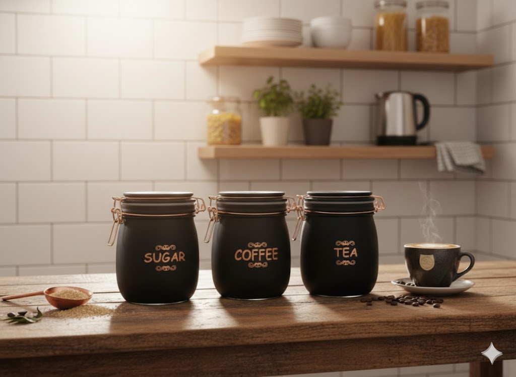 SWING CAP ROUND BLACK COLOUR 860ML 3 PCS SET BOX PACK 23124 | GTY-2509-BLACK