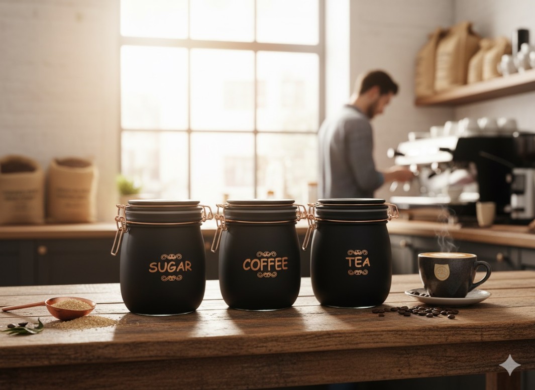 SWING CAP ROUND BLACK COLOUR 860ML 3 PCS SET BOX PACK 23124 | GTY-2509-BLACK