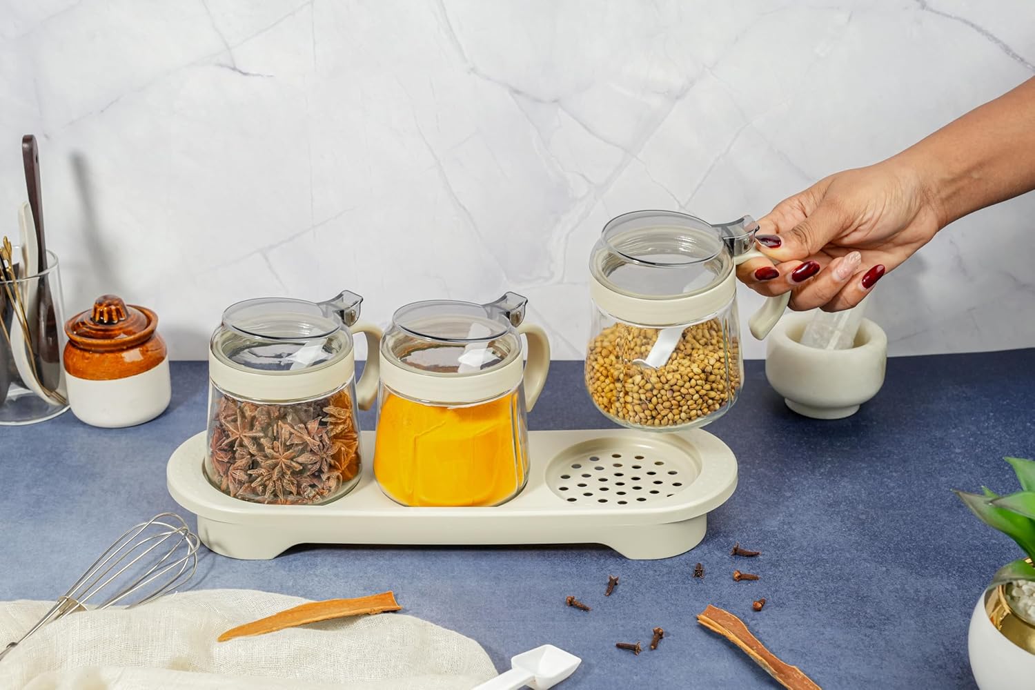 PICKLE JAR ON TRAY 400 ML 3 PCS SET 22673 | LY-L4C