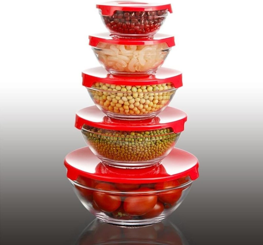 GLASS  BOWL SET ROUND 5 PCS LID  20868 | 808-B