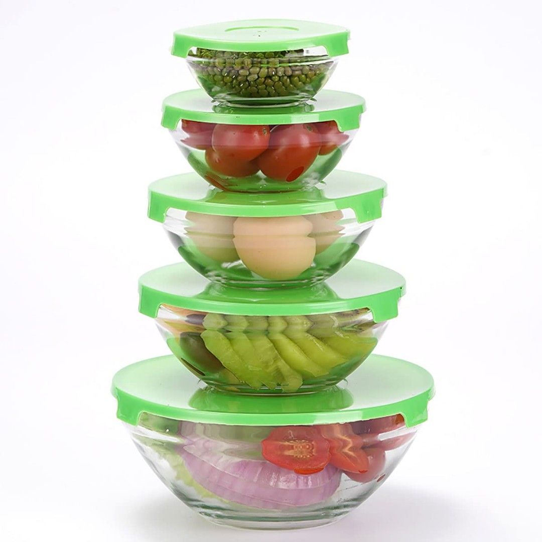 GLASS  BOWL SET ROUND 5 PCS LID  20868 | 808-B