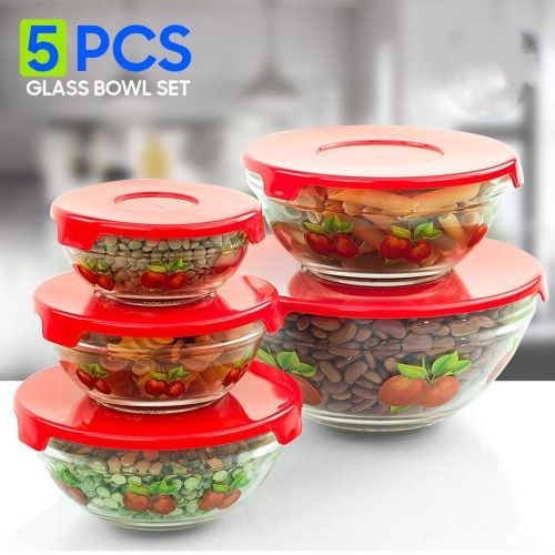 GLASS  BOWL SET ROUND 5 PCS LID  20868 | 808-B