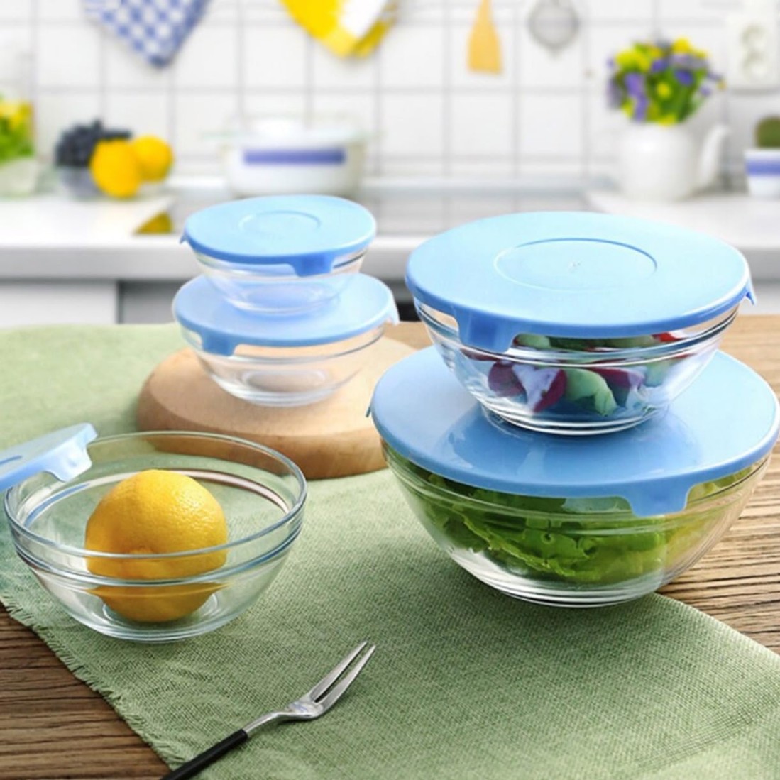 GLASS  BOWL SET ROUND 5 PCS LID  20868 | 808-B