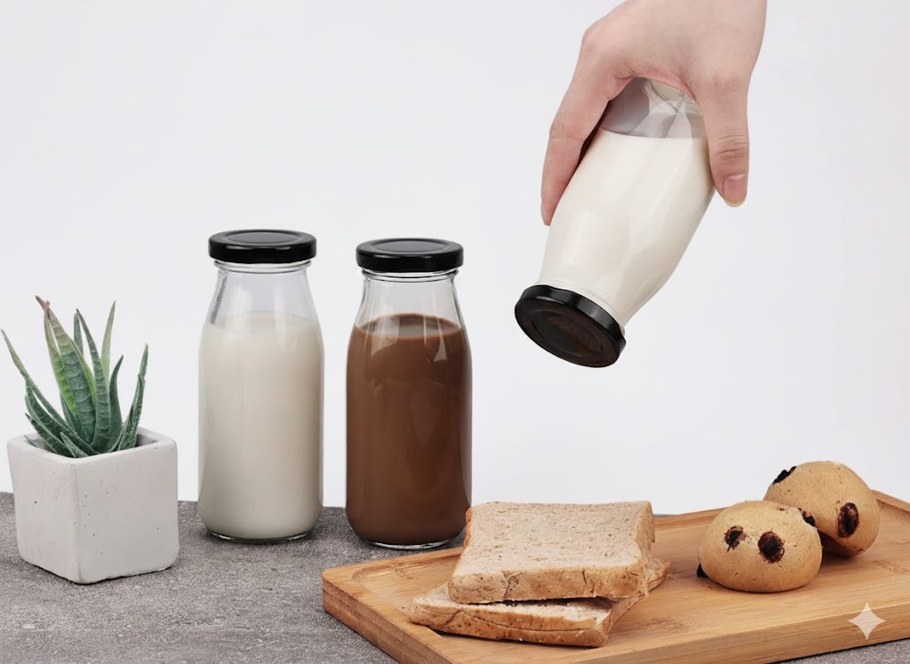 200ML GM MILK BOTTLES BLACK  CAP 22951