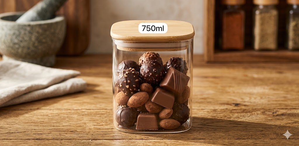 WOODEN LID JAR SQUARE  750ML 21160 |GPG16-750