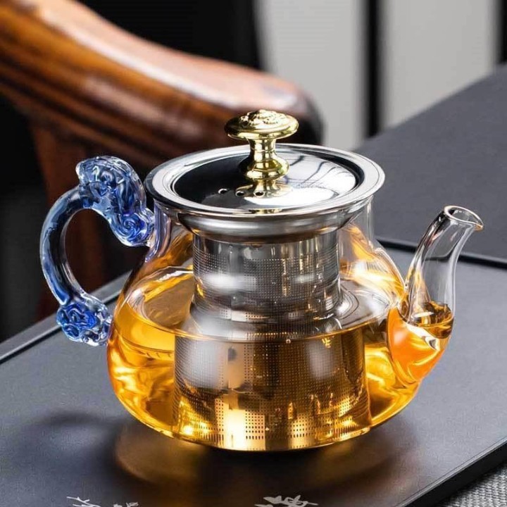 GREEN TEA KETTLE BLUE HANDLE  22681